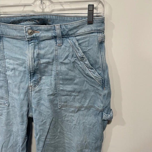 American Eagle Super High-Rise Baggy Wide Leg Carpenter Jeans Light Wash 12 Long - Picture 2 of 10